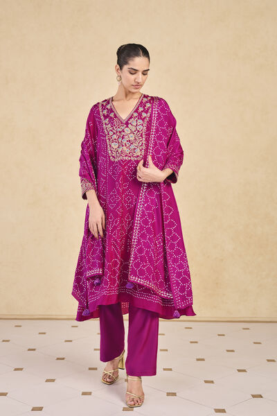 Johona&nbsp;Handcrafted Bandhani Silk Stole - Purple